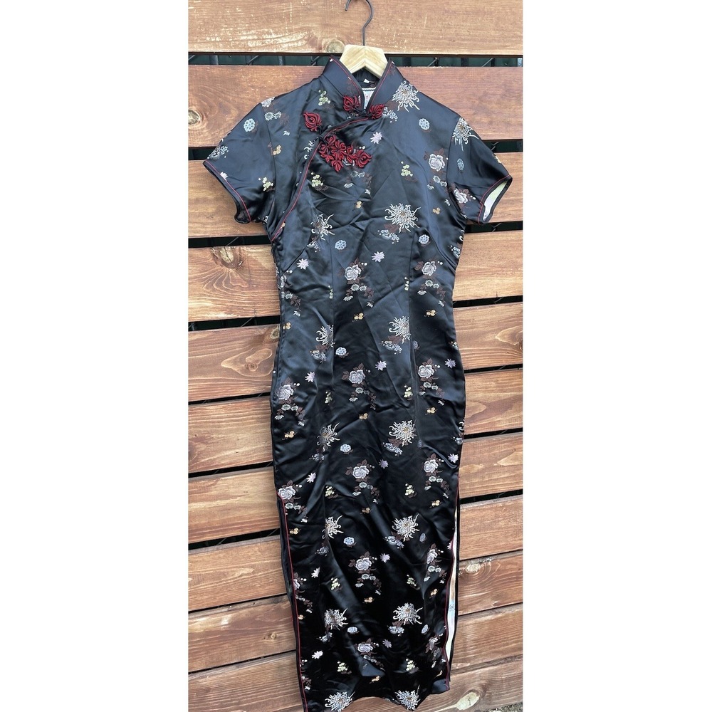 Vintage 90's Cheongsam Chinese Full Length‎ Dress SOLZ SQUIRREL Size Small